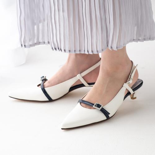 パールバックルベルトバックバンドパンプス