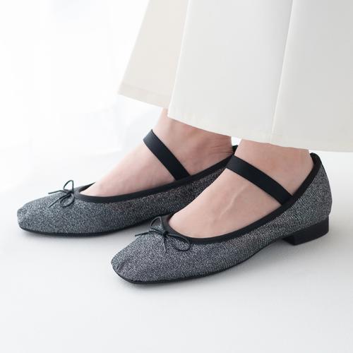 ひんやりパンプス　スクエアソフトストラップバレエシューズ