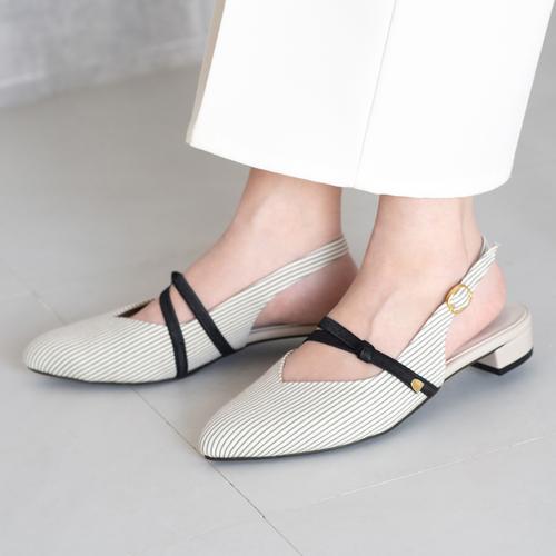 ひんやりパンプス　ノットリボンストラップバックバンドパンプス