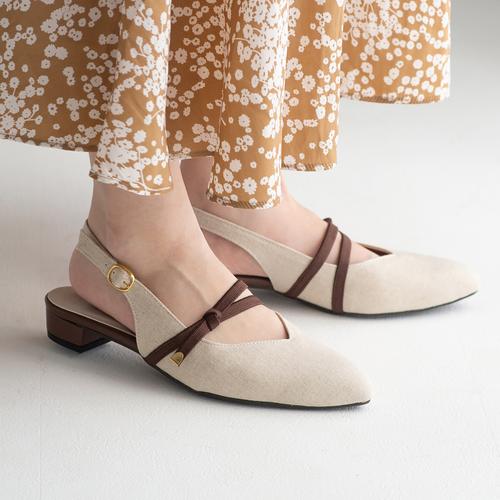 ひんやりパンプス　ノットリボンストラップバックバンドパンプス