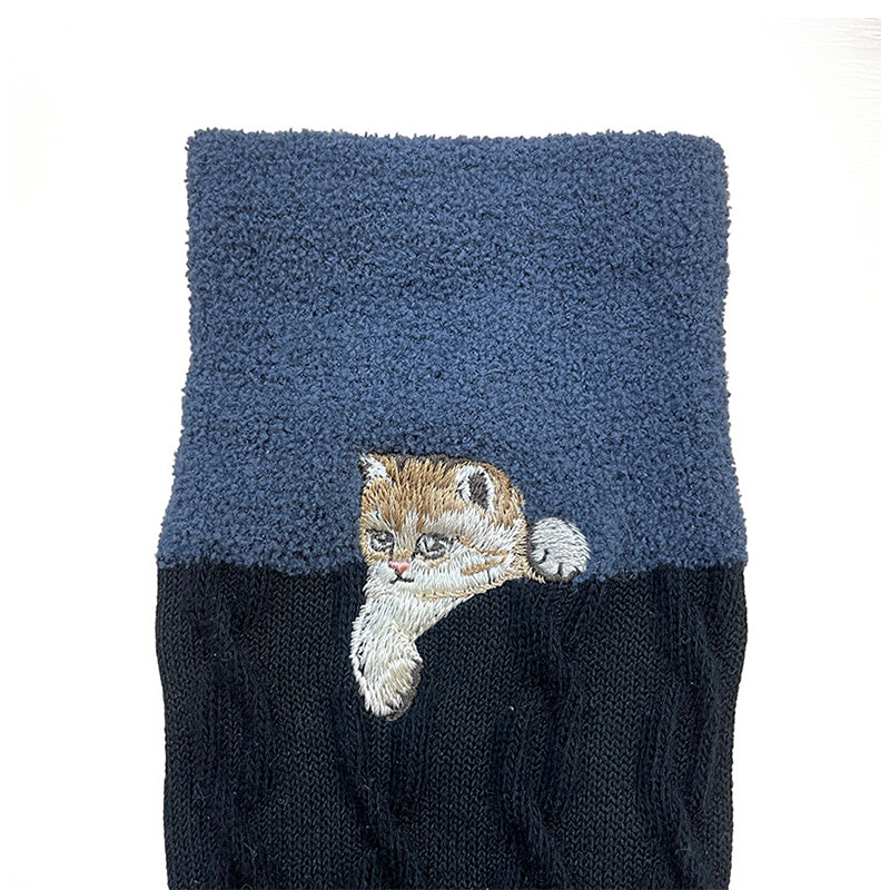ポール＆ジョー　クルー毛混　フロートケーブルヌネット刺繍ソックス