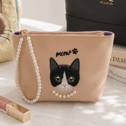 キャットフェイス刺繍舟形ポーチ