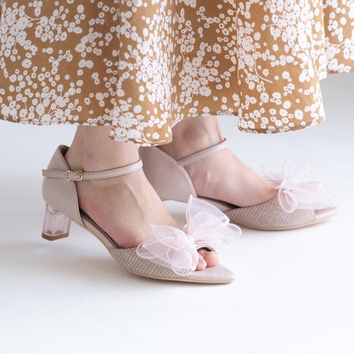シアーリボンポインテッドセパレートサンダル