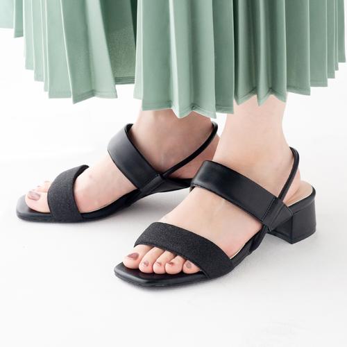 ＜ふわさら＞グリッターレースストレッチバックベルトサンダル