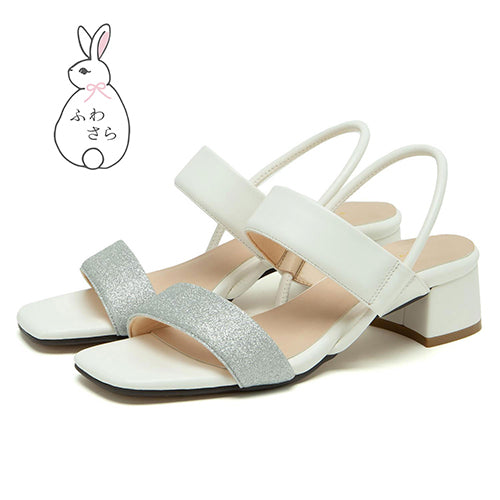 ＜ふわさら＞グリッターレースストレッチバックベルトサンダル