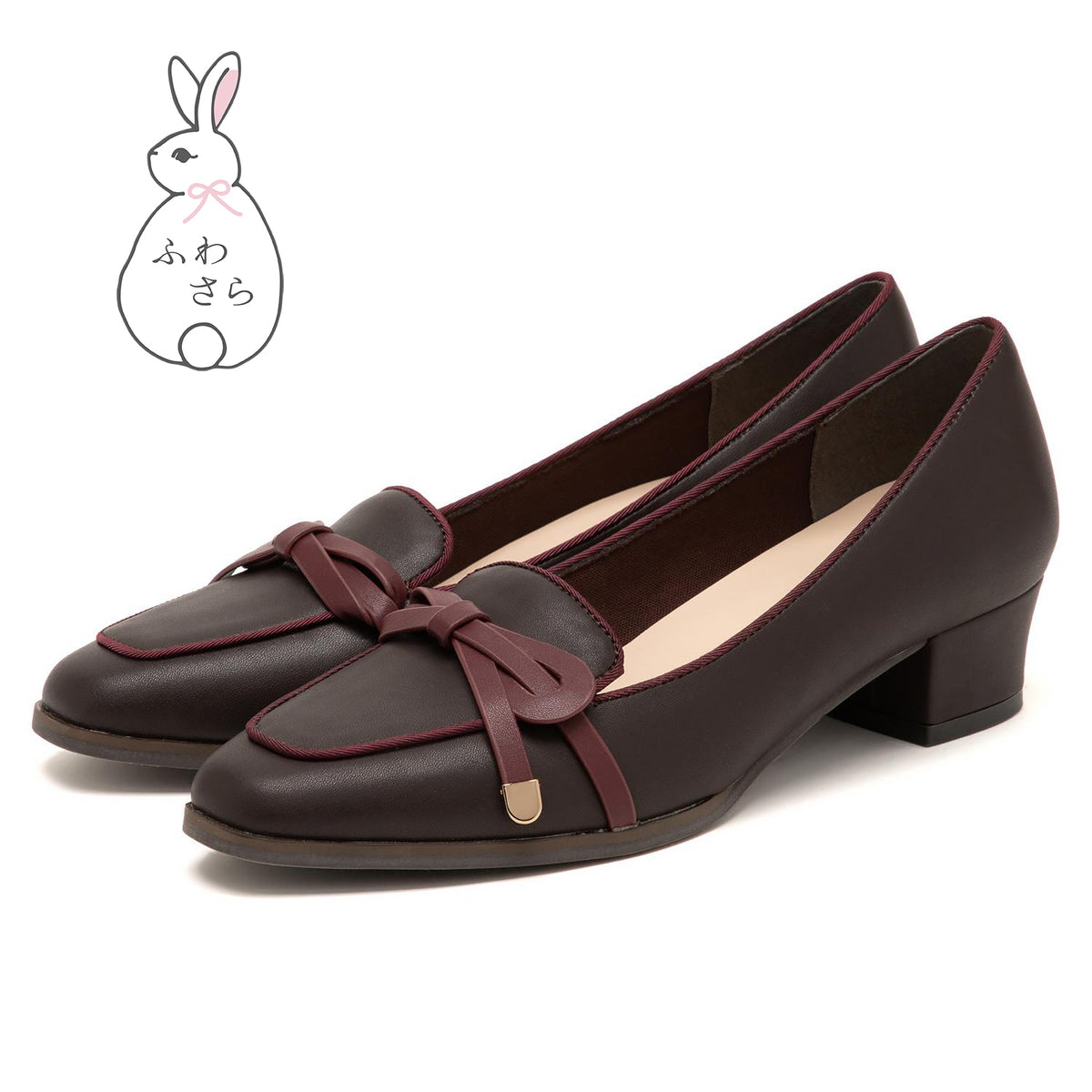 【ふわさら】アシンメトリーリボンローファーパンプス