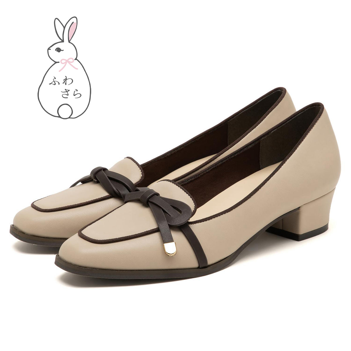 【ふわさら】アシンメトリーリボンローファーパンプス