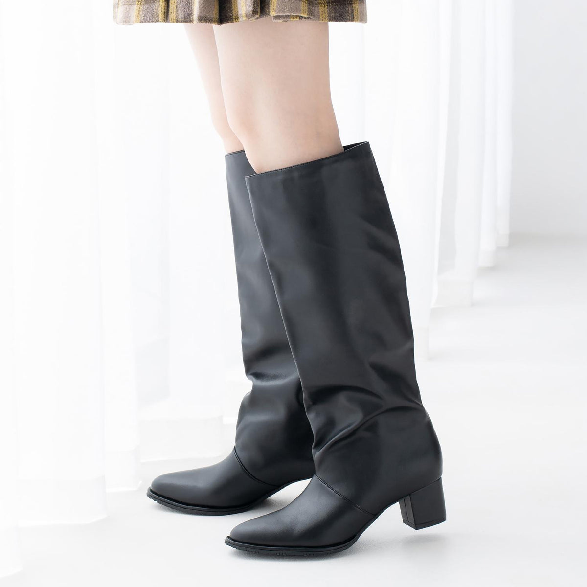 セミワイドシルエットロングブーツ