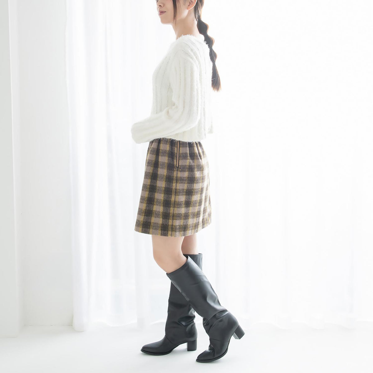 セミワイドシルエットロングブーツ