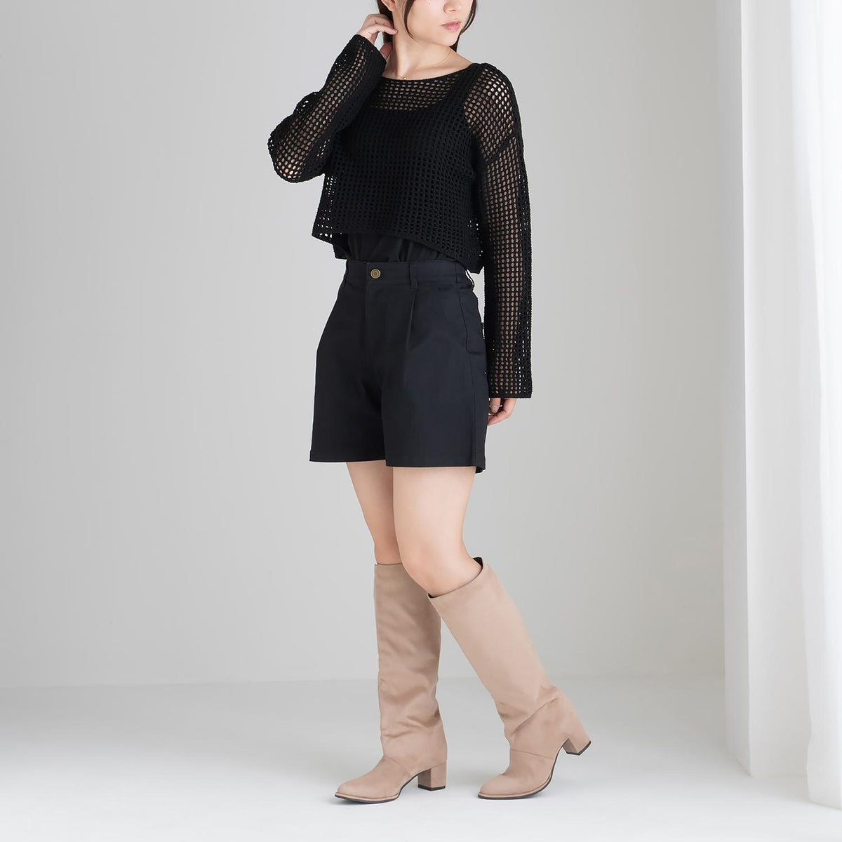 セミワイドシルエットロングブーツ