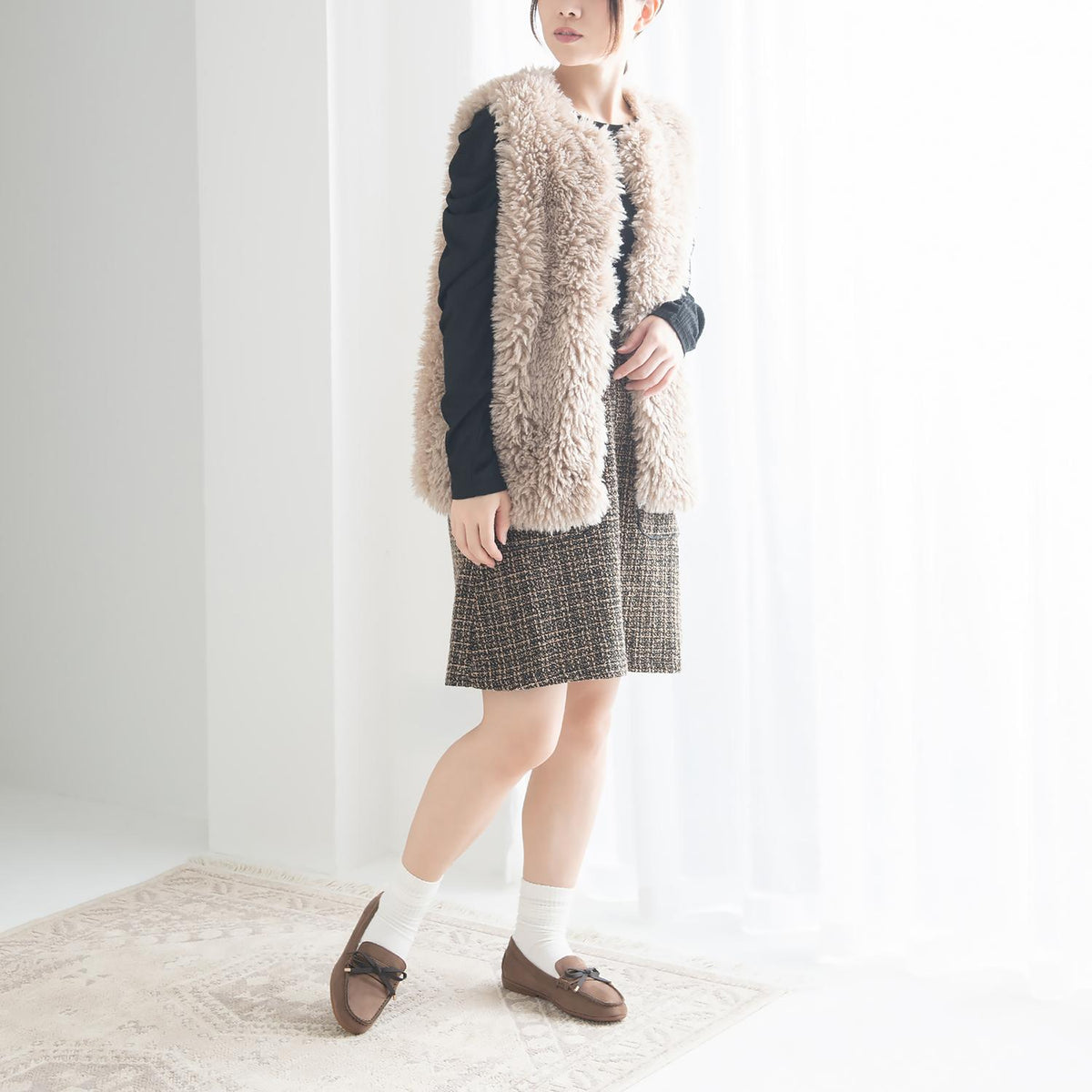 リボンスエードモカシンマニッシュシューズ