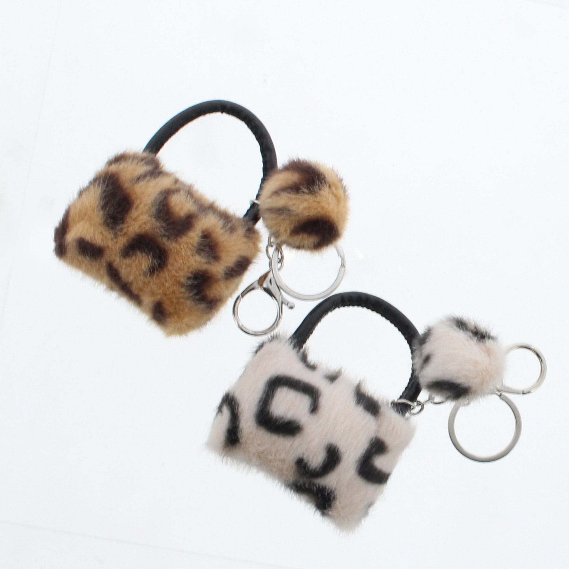 ミニレオパードファーバッグポンポンチャーム