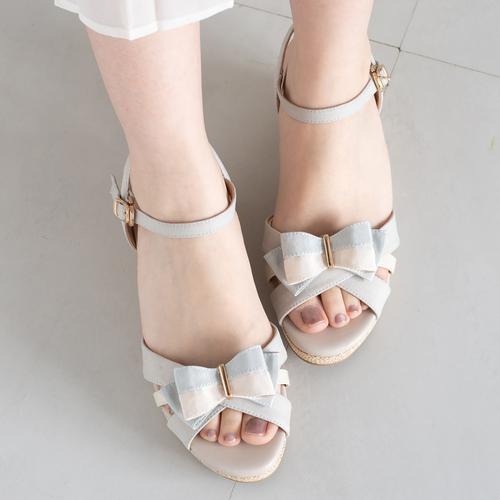 2WAYバイカラーリボンウェッジサンダル