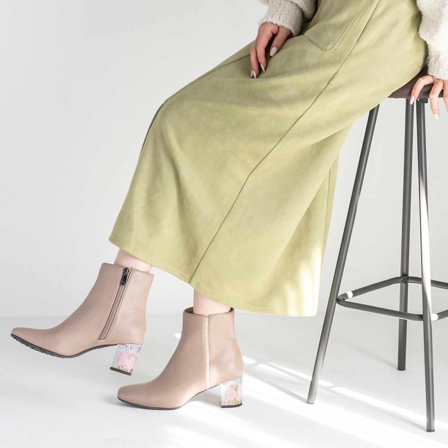 クリアフラワーヒールショートブーツ<新色追加>