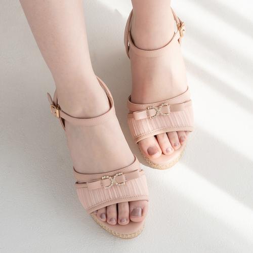 ビジューリボンウェッジサンダル