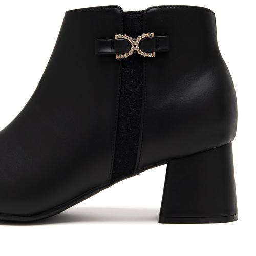 サイド切り替えビジューリボンショートブーツ