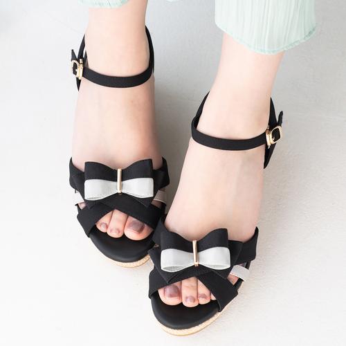 2WAYバイカラーリボンウェッジサンダル