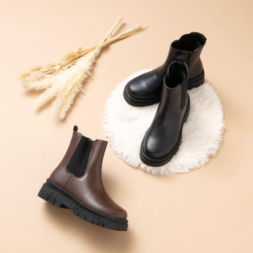 トラックソールレースサイドゴアショートブーツ