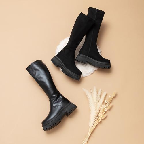厚底ストレッチロングブーツ