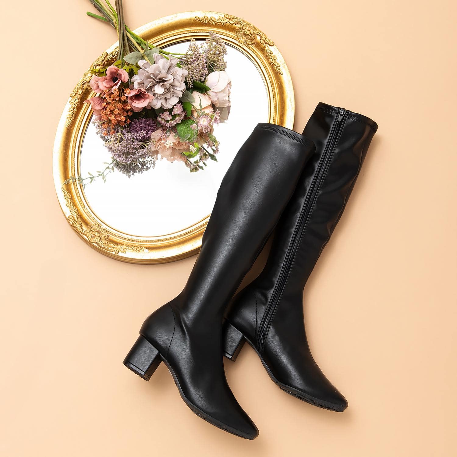 スクエアトゥロングストレッチブーツ