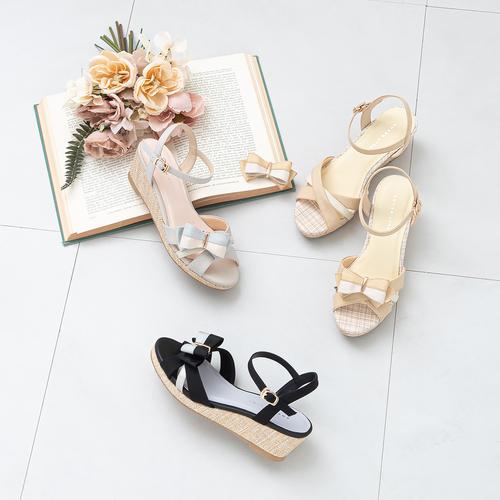 2WAYバイカラーリボンウェッジサンダル