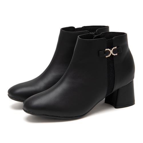 サイド切り替えビジューリボンショートブーツ