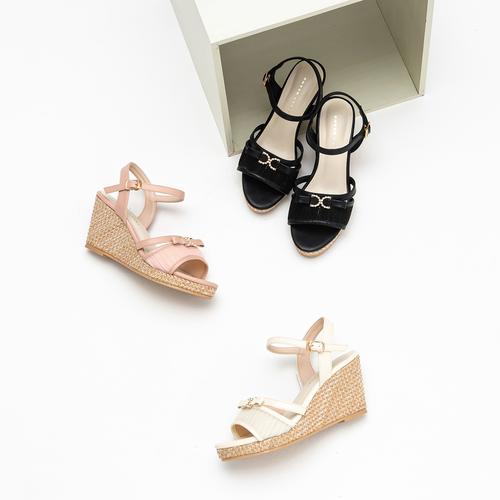 ビジューリボンウェッジサンダル