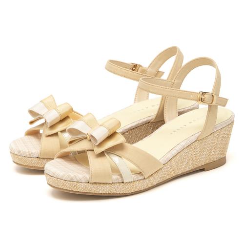 2WAYバイカラーリボンウェッジサンダル