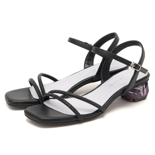 ビジューラインストラップクリアヒールサンダル