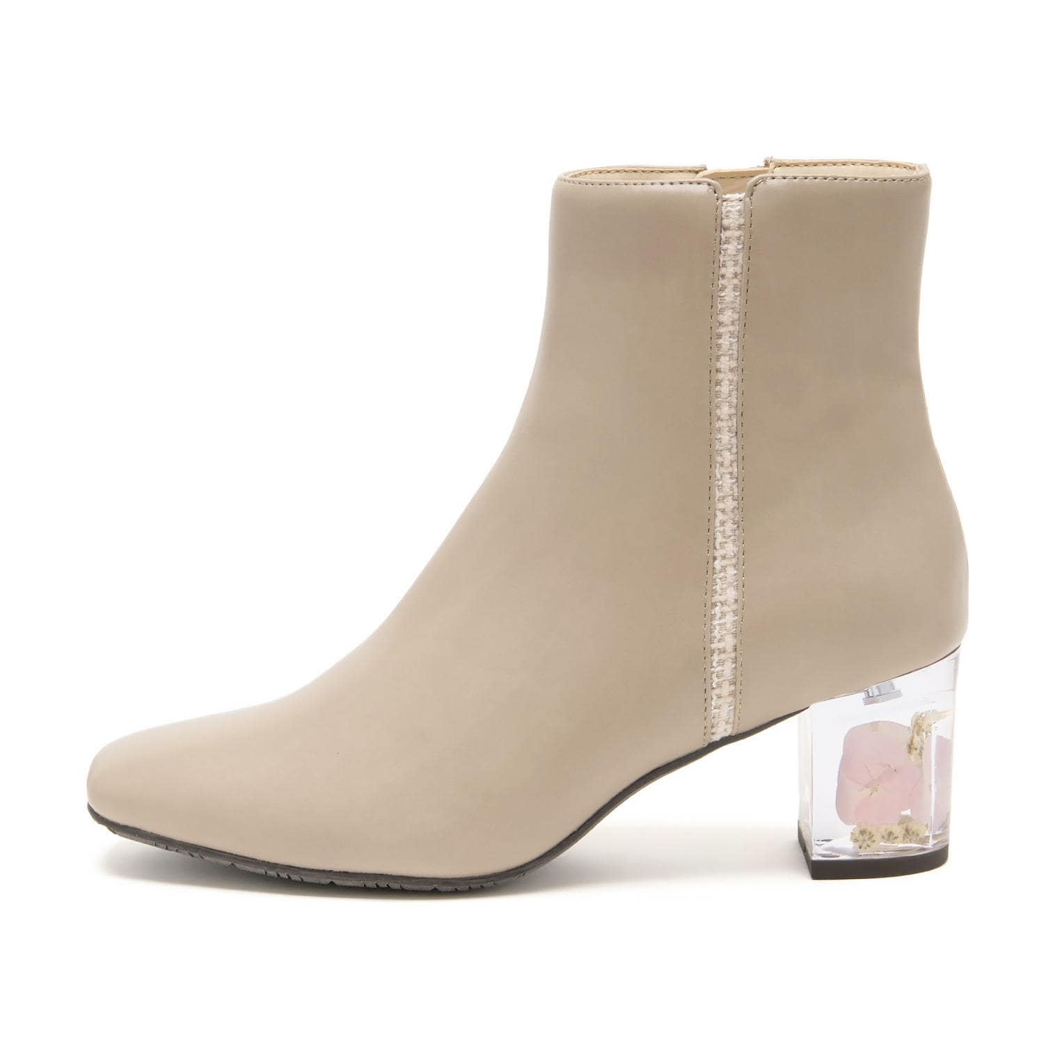 クリアフラワーヒールショートブーツ<新色追加>