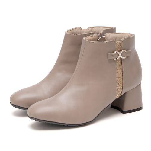 サイド切り替えビジューリボンショートブーツ