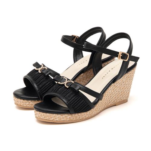 ビジューリボンウェッジサンダル