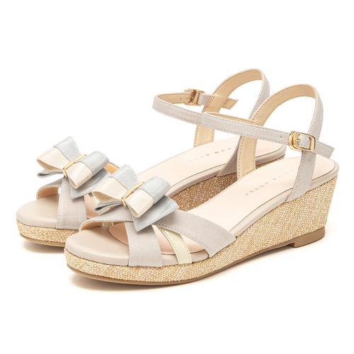 2WAYバイカラーリボンウェッジサンダル