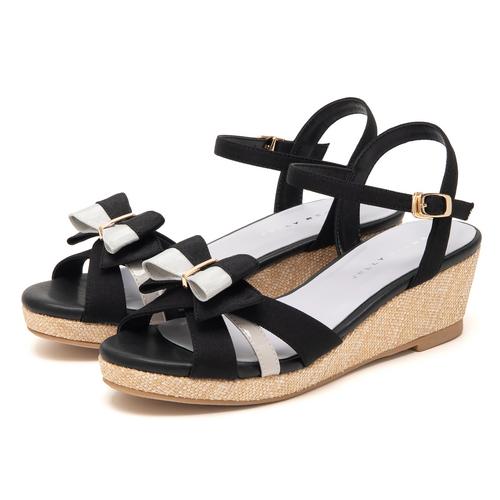 2WAYバイカラーリボンウェッジサンダル