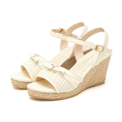 ビジューリボンウェッジサンダル