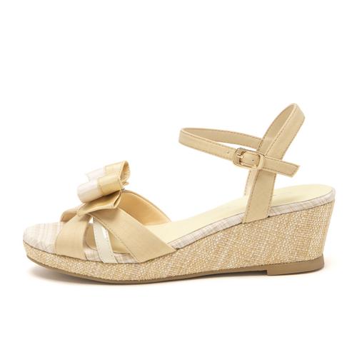 2WAYバイカラーリボンウェッジサンダル