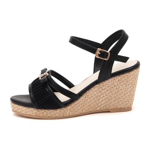 ビジューリボンウェッジサンダル