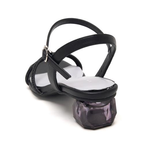 ビジューラインストラップクリアヒールサンダル