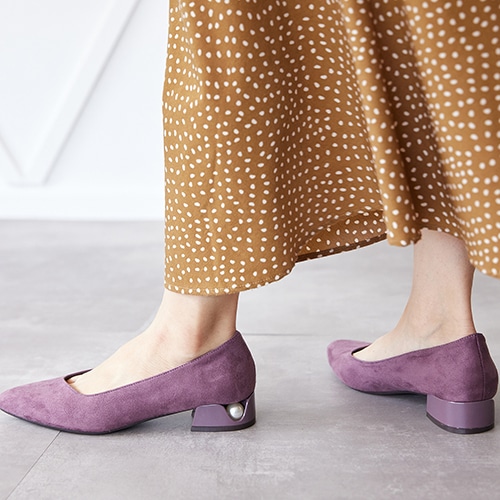パールヒールアシメカットパンプス/204-42694