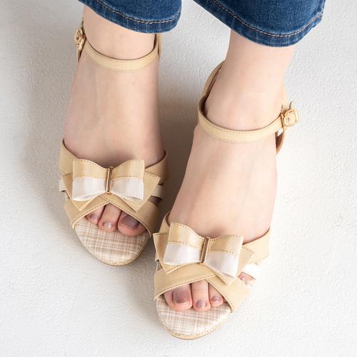 2WAYバイカラーリボンウェッジサンダル