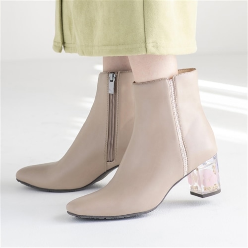 クリアフラワーヒールショートブーツ<新色追加>