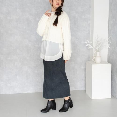 サイド切り替えビジューリボンショートブーツ