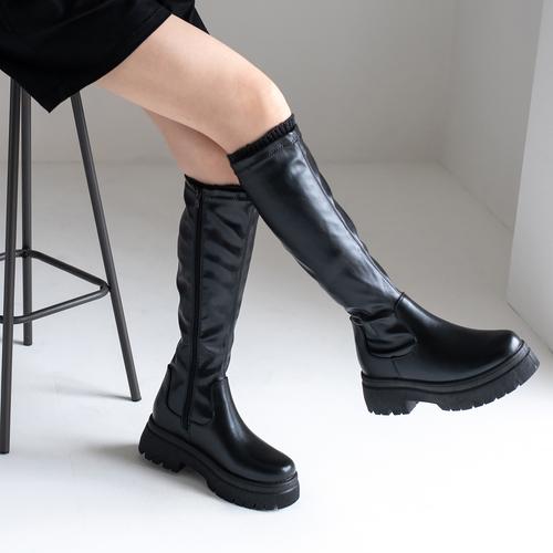 厚底ストレッチロングブーツ
