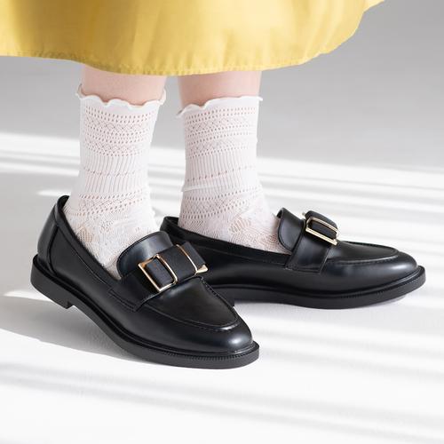 メタルパーツリボンローファーシューズ