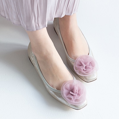 シアーコサージュフラットパンプス/113-51004