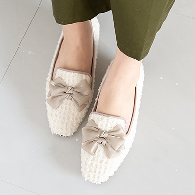 フェザーシフォンダブルリボンオペラパンプス/113-51008