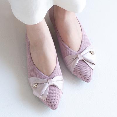 ビジューアクセントターバンリボンモールドソールニットパンプス/125-52110