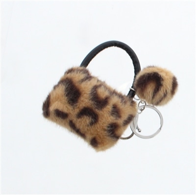 ミニレオパードファーバッグポンポンチャーム