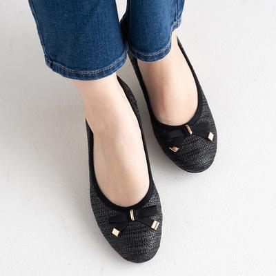 メッシュリボンハーフウエッジパンプス/204-53085