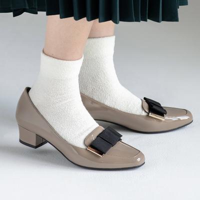 【あったか仕様】フラットリボンローファーパンプス